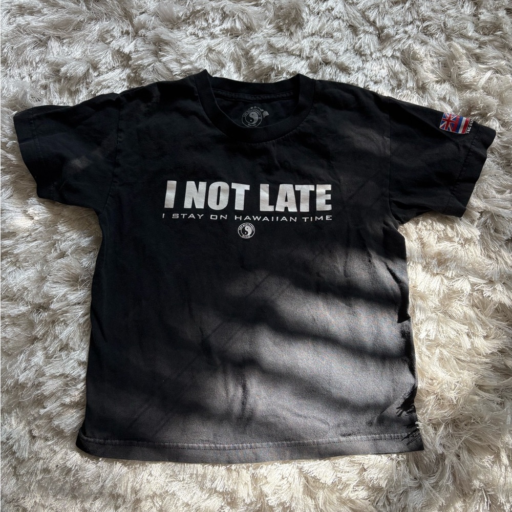 T&C Surf Kids Black T-Shirt with 'I Not Late' Graphic